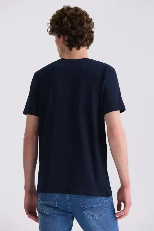 Navy Blue Slim Fit Henley T-Shirt - 4