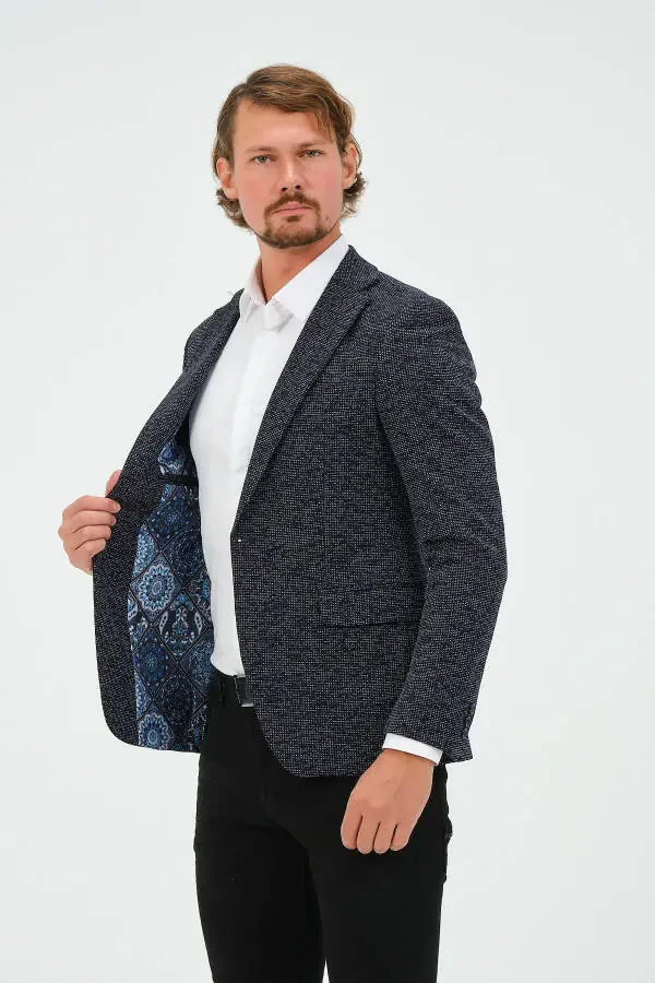 Navy Blue Slim Fit Lined Men's Blazer Jacket, Stylish Jacket - 2