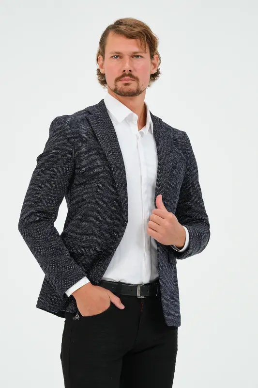 Navy Blue Slim Fit Lined Men's Blazer Jacket, Stylish Jacket - 1