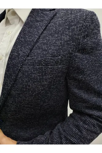 Navy Blue Slim Fit Lined Men's Blazer Jacket, Stylish Jacket - 3