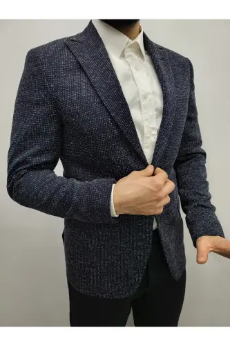 Navy Blue Slim Fit Lined Men's Blazer Jacket, Stylish Jacket - 6