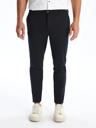 Navy Blue Slim Fit Men's Chino Trousers-Navy Blue - 3