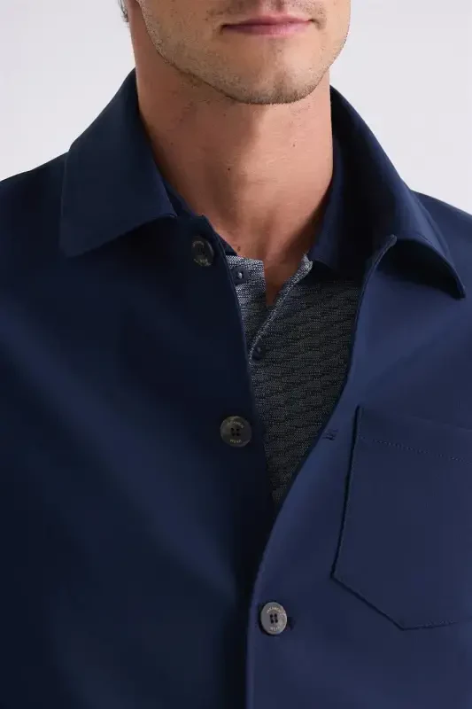 Navy Blue Slim Fit Mock Neck Semi-Season Coat - 3