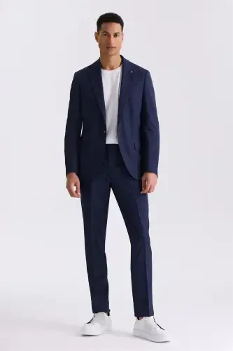Navy Blue Slim Fit Mono Collar Single Button Sports Suit 