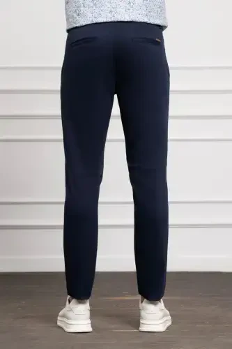 Navy Blue Slim Fit Narrow Cut Chino Side Pocket Men's Trousers - 3