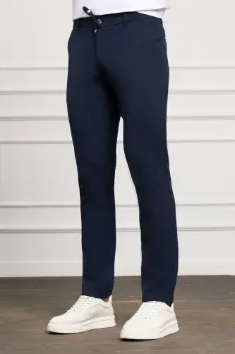 Navy Blue Slim Fit Narrow Cut Side Pocket Drawstring Jogger Men's Pants - D.Navy - MORVEN (1)