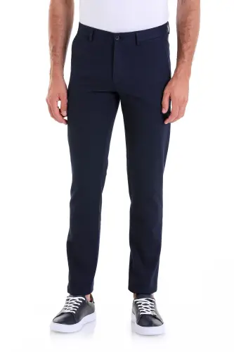 Navy Blue Slim Fit Patterned Cotton Side Pocket Canvas - 1