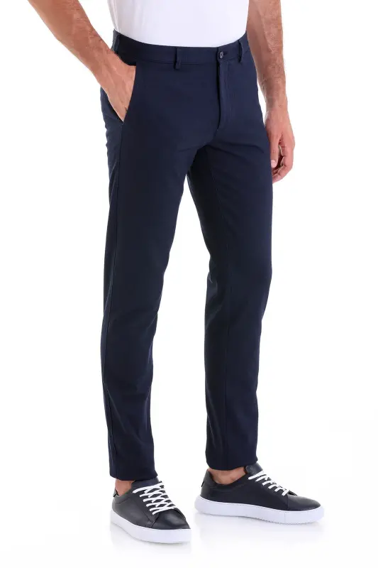 Navy Blue Slim Fit Patterned Cotton Side Pocket Canvas - 3