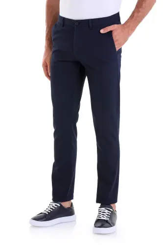 Navy Blue Slim Fit Patterned Cotton Side Pocket Canvas - 4