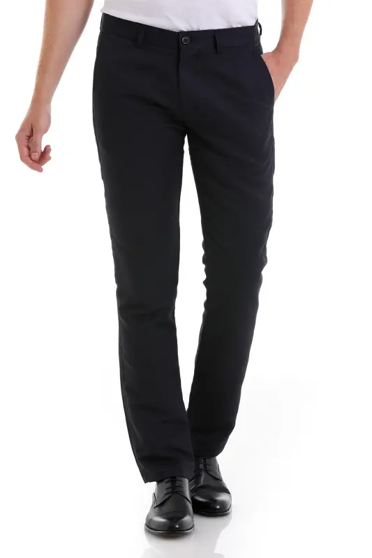 Navy Blue Slim Fit Patterned Side Pocket Canvas Pants - 1