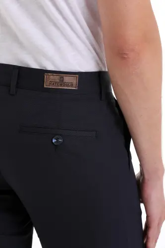 Navy Blue Slim Fit Patterned Side Pocket Canvas Pants - 6