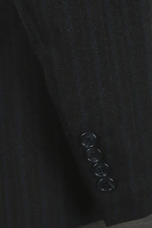 Navy Blue Slim Fit Peak Lapel Striped Vest Suit - 2