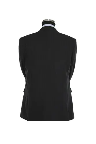 Navy Blue Slim Fit Pointed Collar Striped Combined Vest Suit - 3