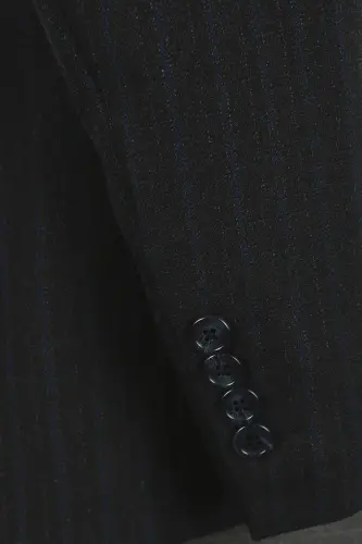 Navy Blue Slim Fit Pointed Collar Striped Combined Vest Suit - 5