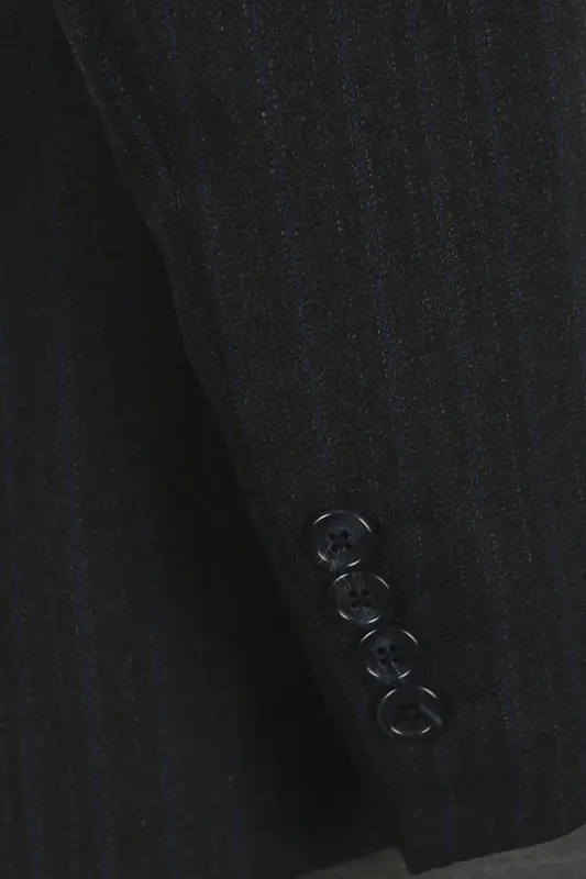 Navy Blue Slim Fit Pointed Collar Striped Combined Vest Suit - 5