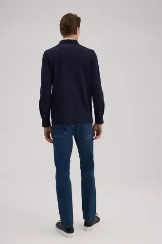 Navy Blue Slim Fit Polo Neck Sweatshirt - 4