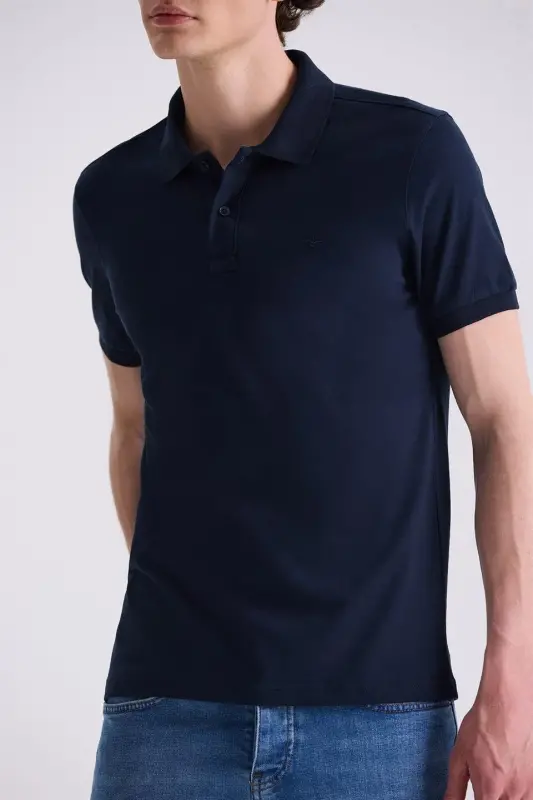 Navy Blue Slim Fit Polo Neck T-Shirt - 3