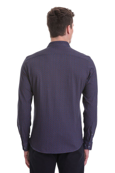 Navy Blue Slim Fit Printed 100% Cotton Slim Collar T-Shirt - 6