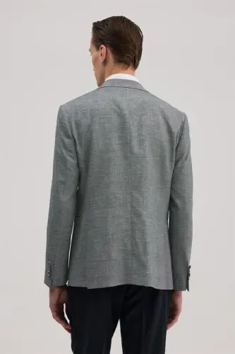Navy Blue Slim Fit Single Collar Vest Linen Blend Suit - 4