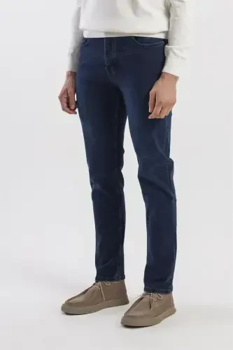 Navy Blue Slim Fit Washed Cotton Denim Jeans - 3