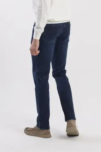 Navy Blue Slim Fit Washed Cotton Denim Jeans - 4