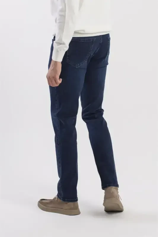 Navy Blue Slim Fit Washed Cotton Denim Jeans - 4
