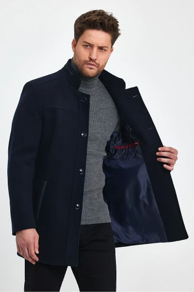 Navy blue, slim fit, wool coat. - 11