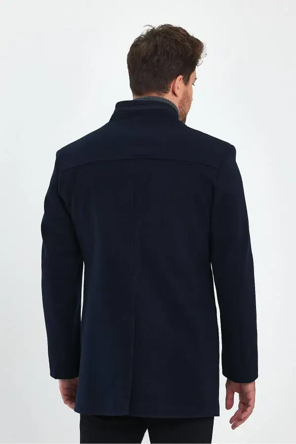 Navy blue, slim fit, wool coat. - 15