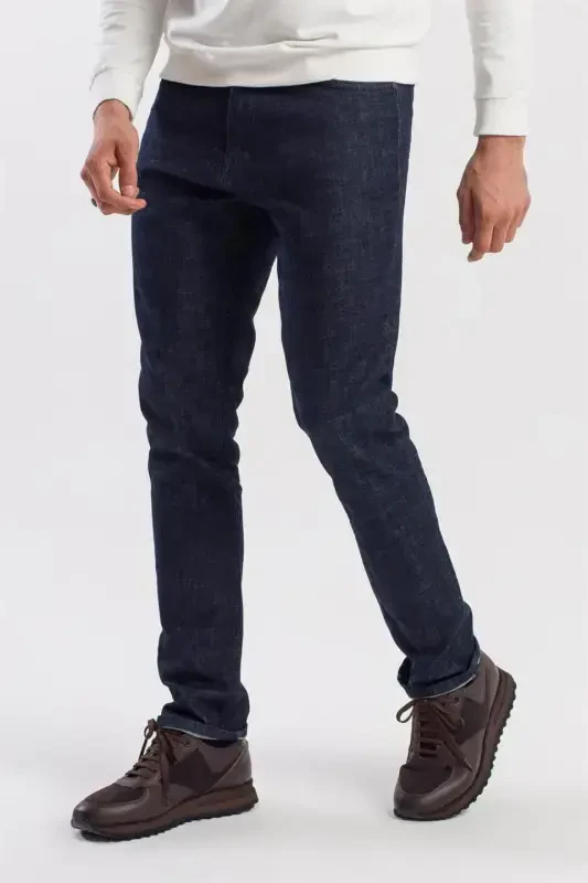 Navy Blue Slimfit Cotton Washed Denim Jeans Pants - 3