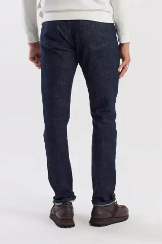 Navy Blue Slimfit Cotton Washed Denim Jeans Pants - 4