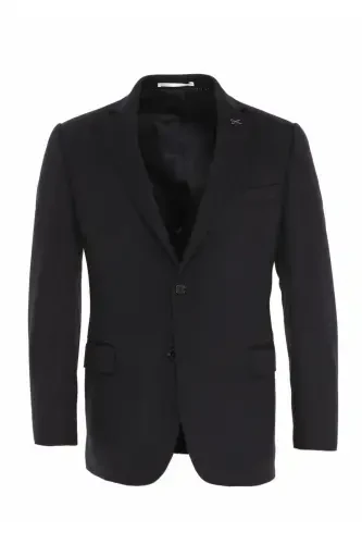 Navy Blue Solid Regular Fit 100% Cashmere Jacket - 1