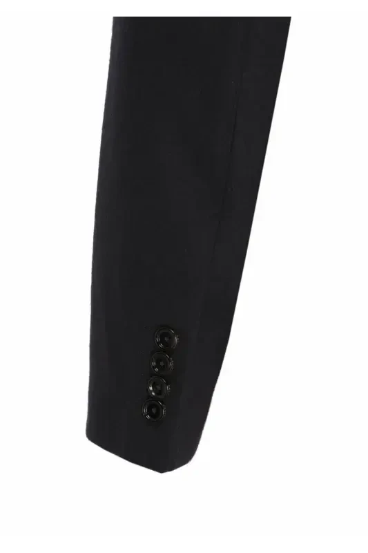 Navy Blue Solid Regular Fit 100% Cashmere Jacket - 5