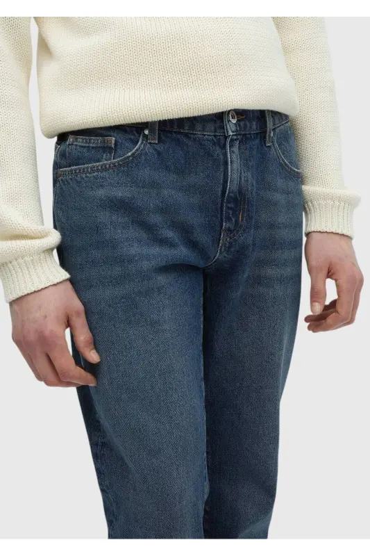 Navy Blue Solid Regular Fit Denim 100% Cotton Pants - 4