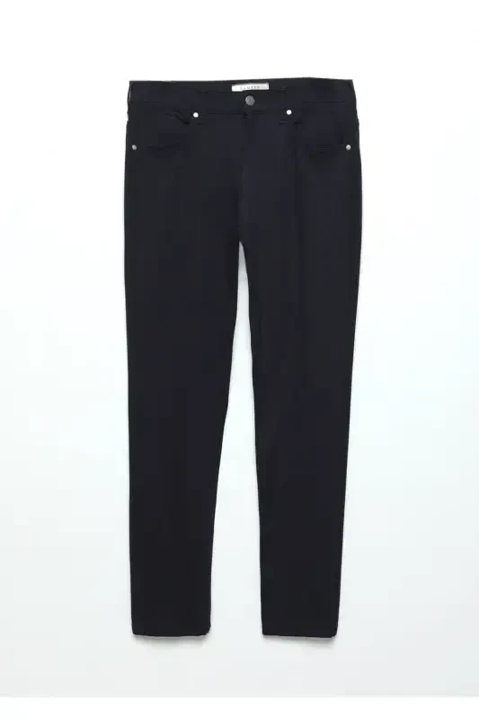 Navy Blue Straight Knit Slim Fit Casual Trousers - 6