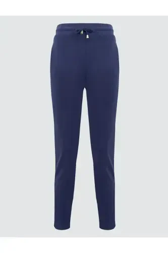 Navy Blue Straight Leg Regular Fit High Waist Knitted Trousers-Navy Blue - 6