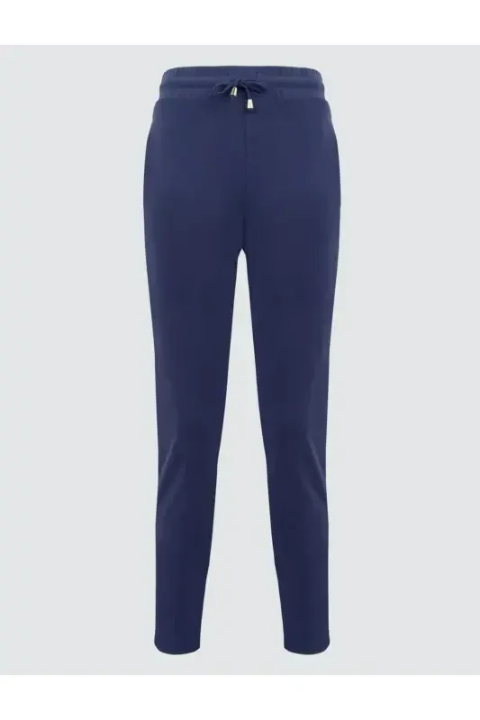 Navy Blue Straight Leg Regular Fit High Waist Knitted Trousers-Navy Blue - 6