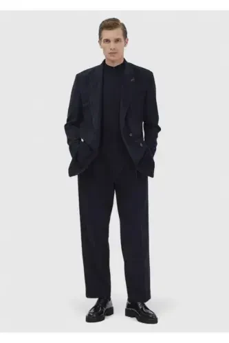 Navy Blue Striped Comfort Fit Cotton Blend Suit - RAMSEY (1)