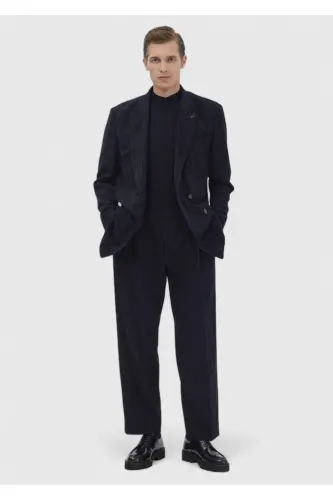 Navy Blue Striped Comfort Fit Cotton Blend Suit - RAMSEY (1)