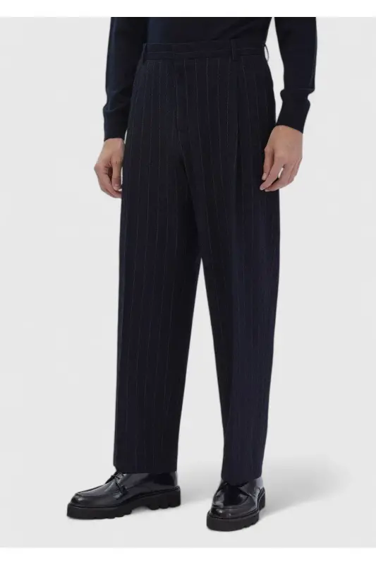 Navy Blue Striped Comfort Fit Cotton Blend Suit - 7