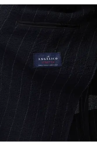 Navy Blue Striped Comfort Fit Cotton Blend Suit - 8