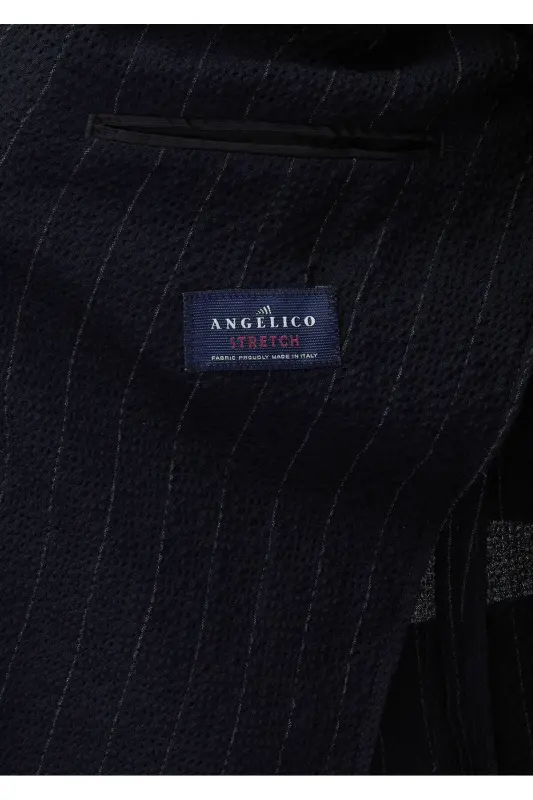 Navy Blue Striped Comfort Fit Cotton Blend Suit - 8