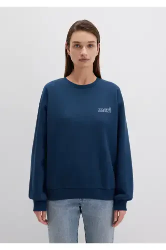 Navy Blue Sweatshirt with Logo Print 1611656-82454 - 3