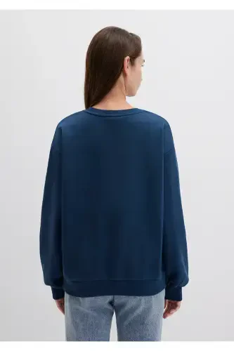 Navy Blue Sweatshirt with Logo Print 1611656-82454 - 4