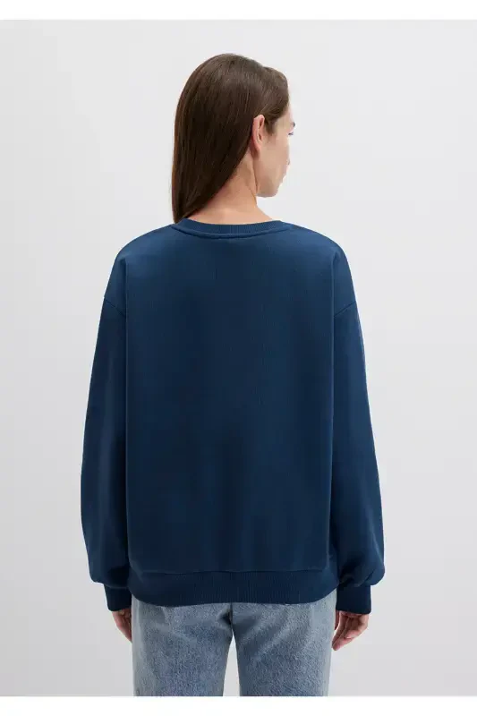 Navy Blue Sweatshirt with Logo Print 1611656-82454 - 4