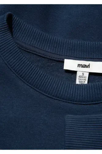 Navy Blue Sweatshirt with Logo Print 1611656-82454 - 6