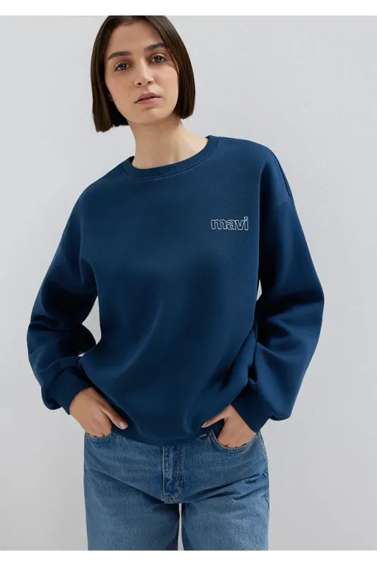 Navy Blue Sweatshirt with Logo Print 1611656-82454 - 2
