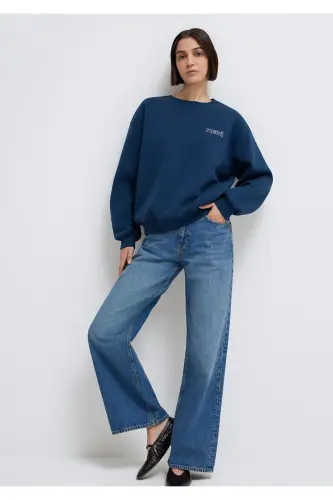 Navy Blue Sweatshirt with Logo Print 1611656-82454 - 3