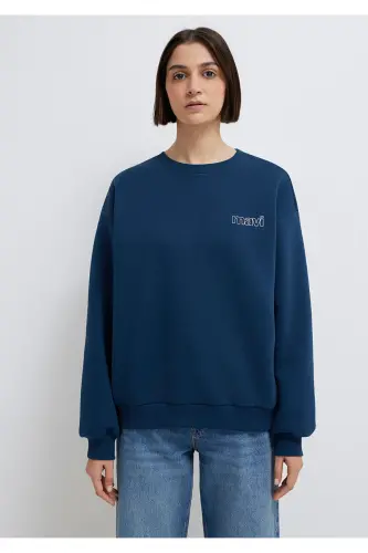 Navy Blue Sweatshirt with Logo Print 1611656-82454 - 4