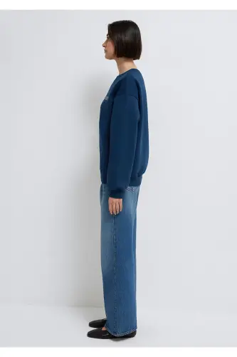 Navy Blue Sweatshirt with Logo Print 1611656-82454 - 5