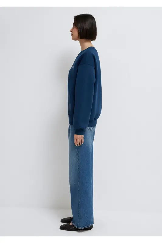 Navy Blue Sweatshirt with Logo Print 1611656-82454 - 5